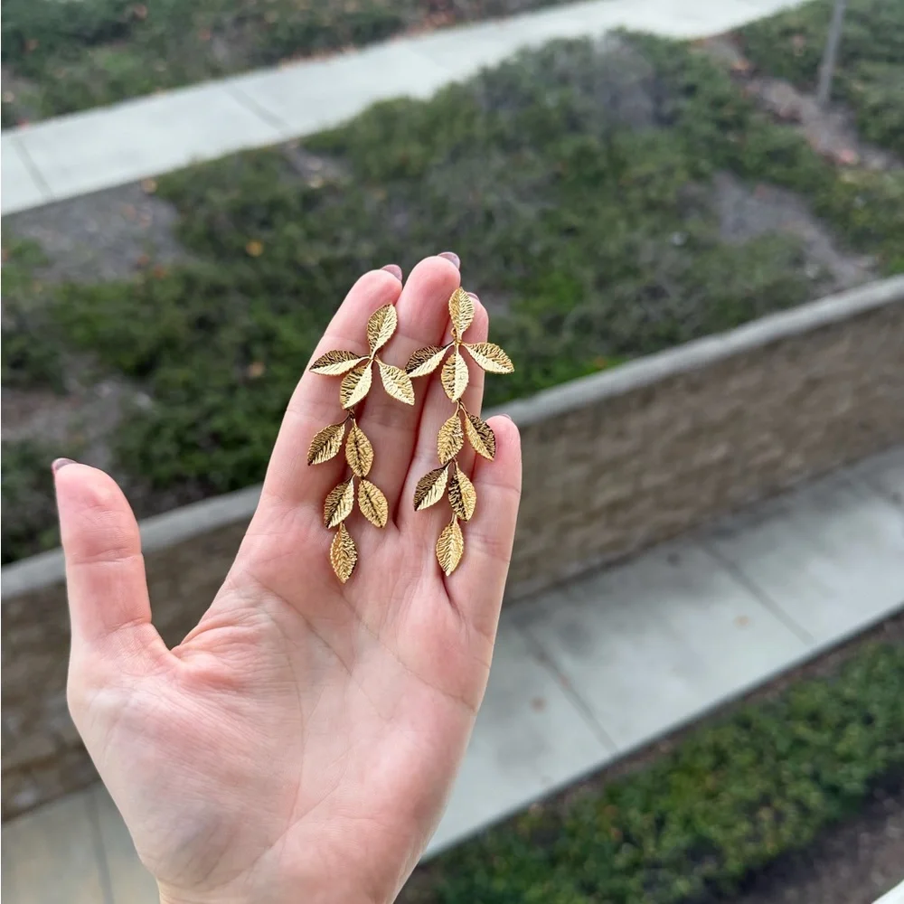 Golden Leaf Cascade Drop Earrings